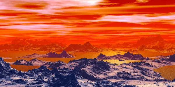 Fantasía Planeta Alienígena Montaña Lago Ilustración — Foto de Stock