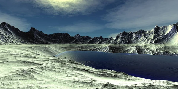 Fantasia Planeta Alienígena Montanha Lago Ilustração — Fotografia de Stock