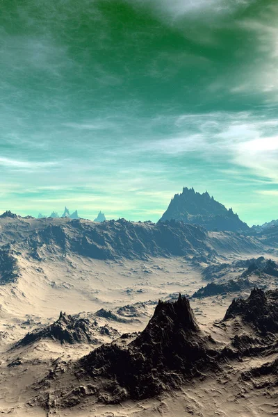 Fantasy alien planet. Mountain. 3D illustration