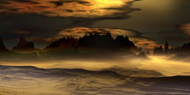 Fantezi uzaylı gezegeni. Dağ. 3B illüstrasyon