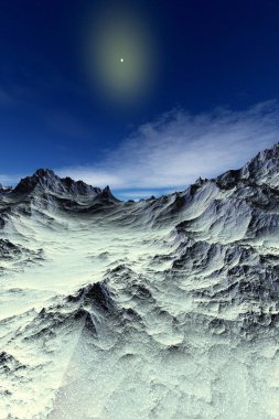 Fantezi uzaylı gezegeni. Dağ. 3B illüstrasyon