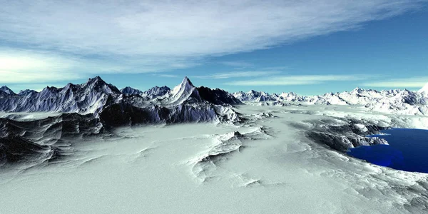 Εξωγήινος Πλανήτης Φαντασίας Βουνό Και Λίμνη Απεικόνιση — Φωτογραφία Αρχείου