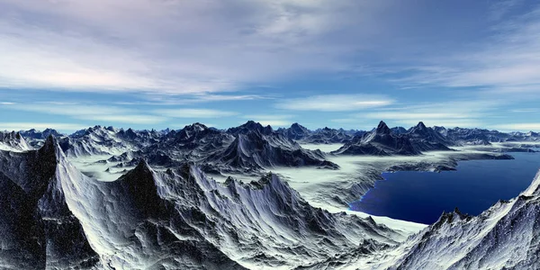 Fantazie Mimozemské Planety Hora Jezero Ilustrace — Stock fotografie
