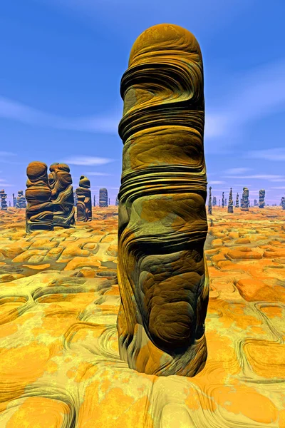 Fantasy Alien Planet Überreste Von Felsen Verwitterungsbefund Butte Illustration — Stockfoto