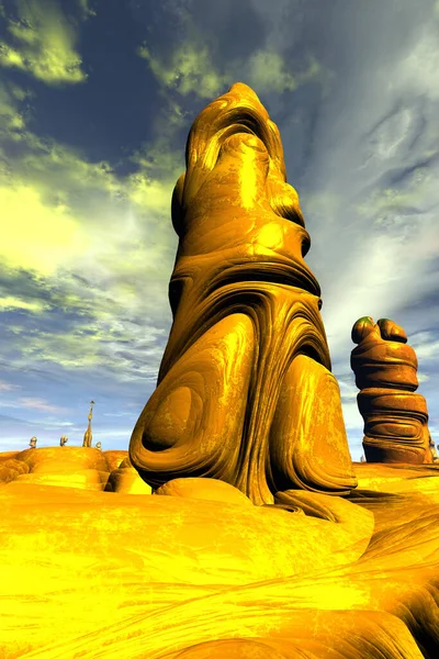 Fantasy Alien Planet Remains Rocks Weathering Result Butte Illustration — Stock Photo, Image