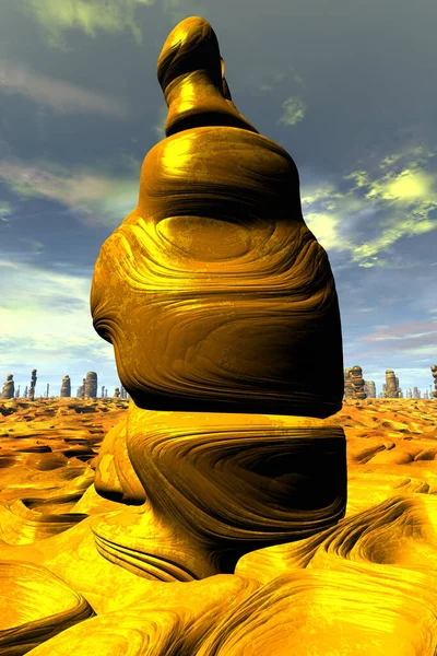 Fantasy Alien Planet Remains Rocks Weathering Result Butte Illustration — Stock Photo, Image