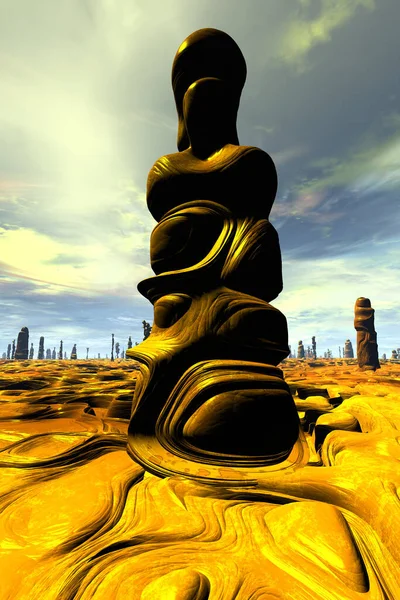 Fantazie Mimozemské Planety Zbytky Kamení Větrný Výsledek Butte Ilustrace — Stock fotografie
