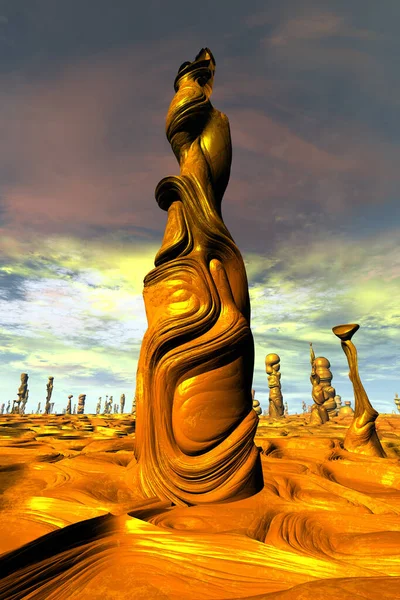 Fantazie Mimozemské Planety Zbytky Kamení Větrný Výsledek Butte Ilustrace — Stock fotografie
