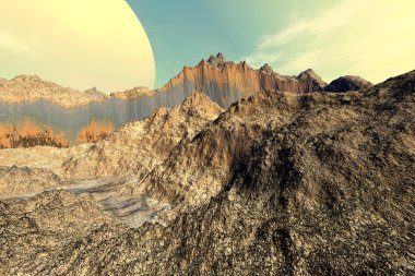 3D render fantezi uzaylı gezegenine. Kaya 
