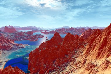 3D render fantezi uzaylı gezegenine. Kaya 