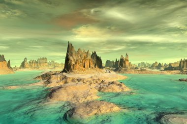 3D render fantezi uzaylı gezegenine. Kaya 