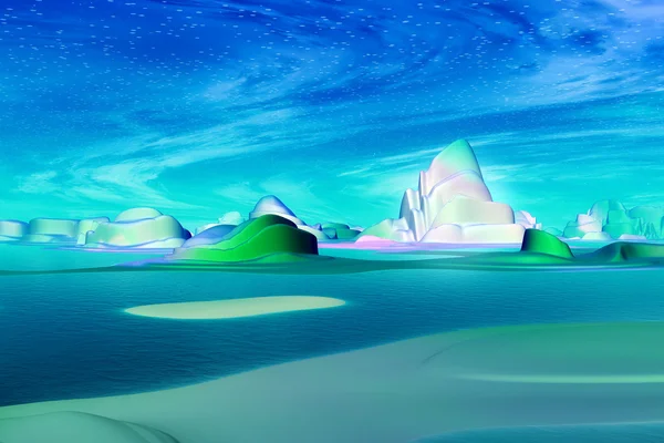 3D tavené fantasy cizí planetě. Záliv — Stock fotografie