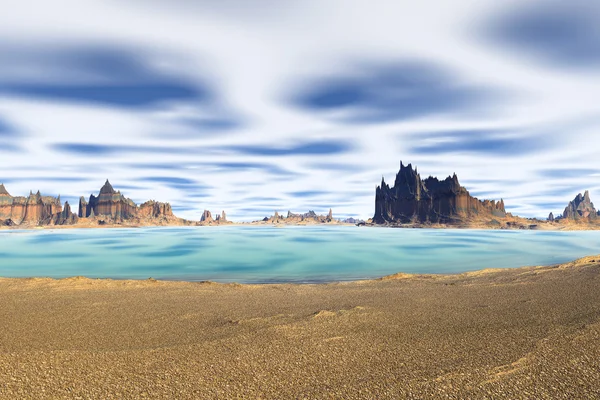 3D utsmält fantasy främmande planet. Beach — Stockfoto