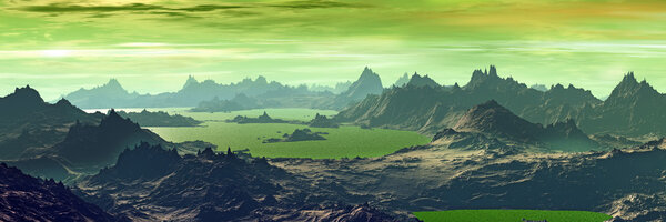 Panorama. Alien Planet - 3D Rendered Computer Artwork
