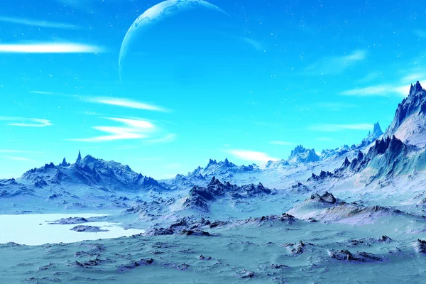 3D rendered fantasy alien planet. Rocks and  moon — Stock Photo, Image