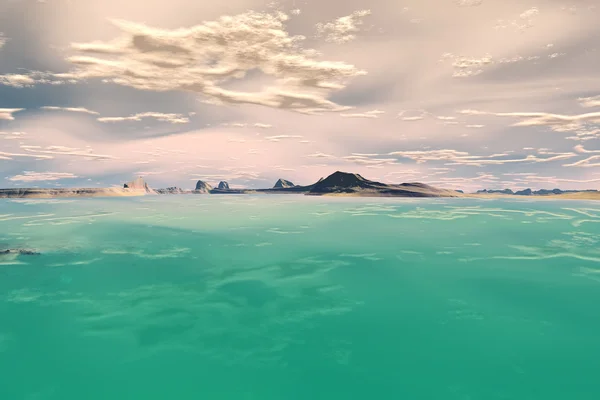 3D machte Fantasie außerirdischen Planeten. Meer und Insel — Stockfoto