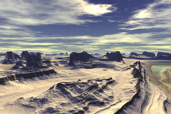 3D τετηγμένα φαντασία εξωγήινο πλανήτη. Βράχια — Φωτογραφία Αρχείου