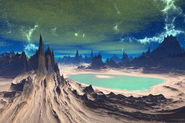 3D-gerenderde fantasie buitenaardse planeet. Rotsen en lucht — Stockfoto
