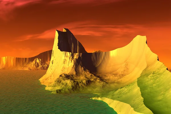 3D machte Fantasie außerirdischen Planeten. Felsen und See — Stockfoto