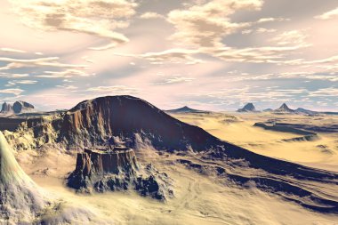 3D render fantezi uzaylı gezegenine. Kayalar ve gökyüzü 