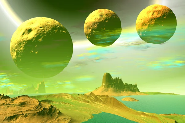 3D rendered fantasy alien planet. Rocks and  moon — Stock Photo, Image