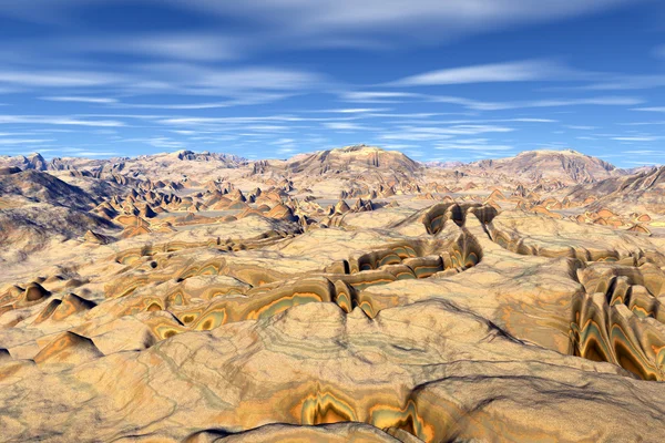 3D wytopione fantasy obcej planety. Skały i niebo — Zdjęcie stockowe