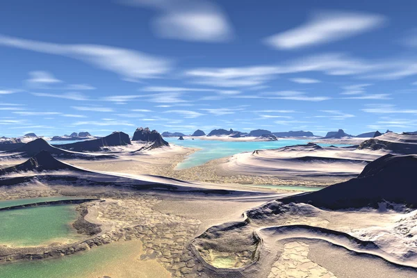 3D-gerenderde fantasie buitenaardse planeet. Rotsen en meer — Stockfoto