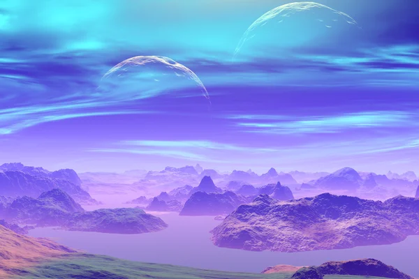 3D rendered fantasy alien planet. Rocks and  moon — Stock Photo, Image