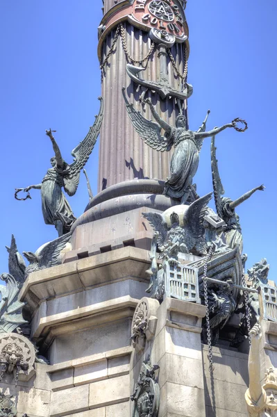 Barcelona. Christopher Columbus emlékmű. A sculp talapzaton — Stock Fotó