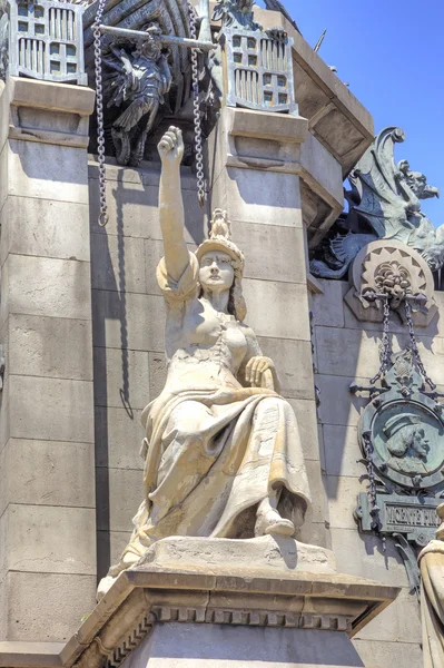 Barcellona. Monumento a Cristoforo Colombo. Piedistallo con scultura — Foto Stock