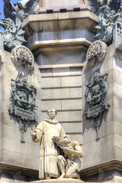 Barcelona. Monument to Christopher Columbus. Pedestal with sculp — Stock Photo, Image