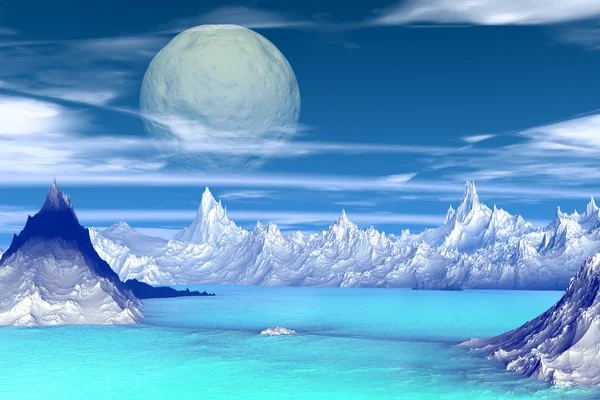 3D rendered fantasy alien planet. Rocks and  moon — Stock Photo, Image