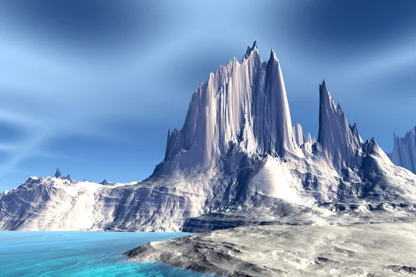 3D renderizado planeta alienígena fantasía. Rocas y lago — Foto de Stock