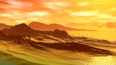 3D render fantezi uzaylı gezegenine. Kayalar ve göl