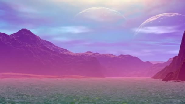 3D rendu fantasme exotique planète. Rochers et lac 