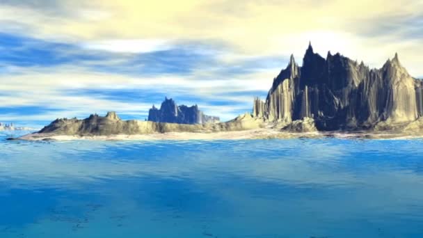 3 d レンダリングされたファンタジー エイリアンの惑星。岩と湖 — ストック動画