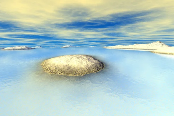 3d 렌더링된 판타지 외계 행성입니다. 바위와 호수 — 스톡 사진