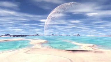 3D render fantezi uzaylı gezegenine. Kayalar ve gökyüzü