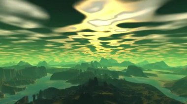 3D render fantezi uzaylı gezegenine. Kayalar ve gökyüzü