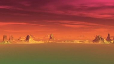 3D render fantezi uzaylı gezegenine. Kayalar ve gökyüzü