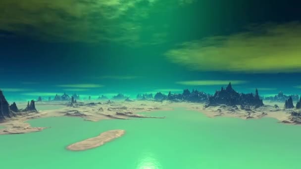 3D rendered fantasy alien planet. Rocks and sky — Stock Video