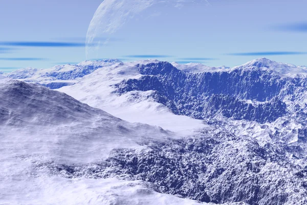 3D render fantezi uzaylı gezegenine. Kayalar ve gökyüzü 