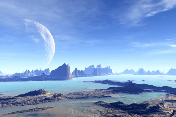 3D reso pianeta alieno fantasia. Rocce e cielo — Foto Stock