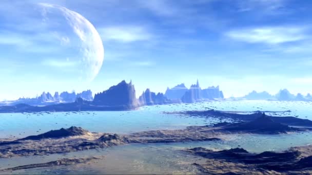 3D rendered fantasy alien planet. Rocks and sky — Stock Video