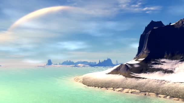 3d 렌더링된 판타지 외계 행성입니다. 바위와 하늘 — 비디오