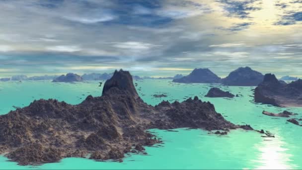 3D-gerenderde fantasie buitenaardse planeet. Rotsen en lucht — Stockvideo