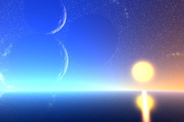 3D render fantezi uzaylı gezegenine. Deniz