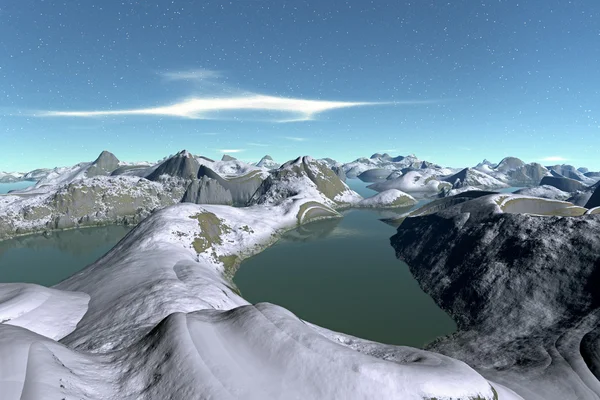 3D render fantezi uzaylı gezegenine. Kayalar ve gökyüzü 