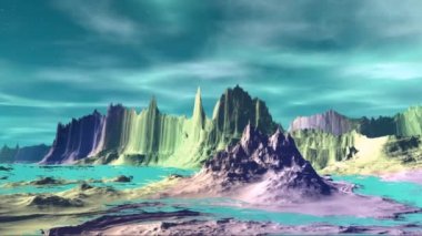 Fantezi uzaylı gezegenine. Kayalar ve gökyüzü