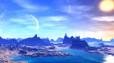 Fantezi uzaylı gezegenine. Kayalar ve ay